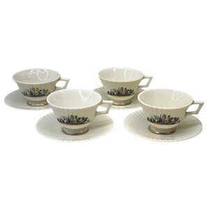 4 Lenox China Rutledge Floral P-303 Footed Cup and Saucer Sets